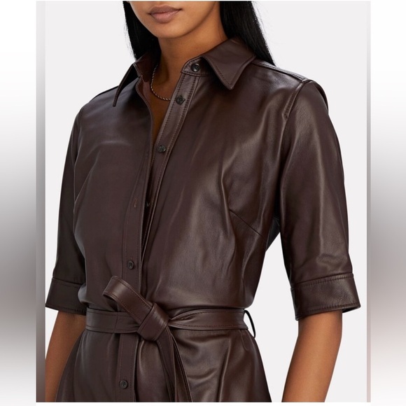 Frame Denim Chocolate Espresso Brown 100% Leather Midi Dress, size Small - Picture 1 of 10